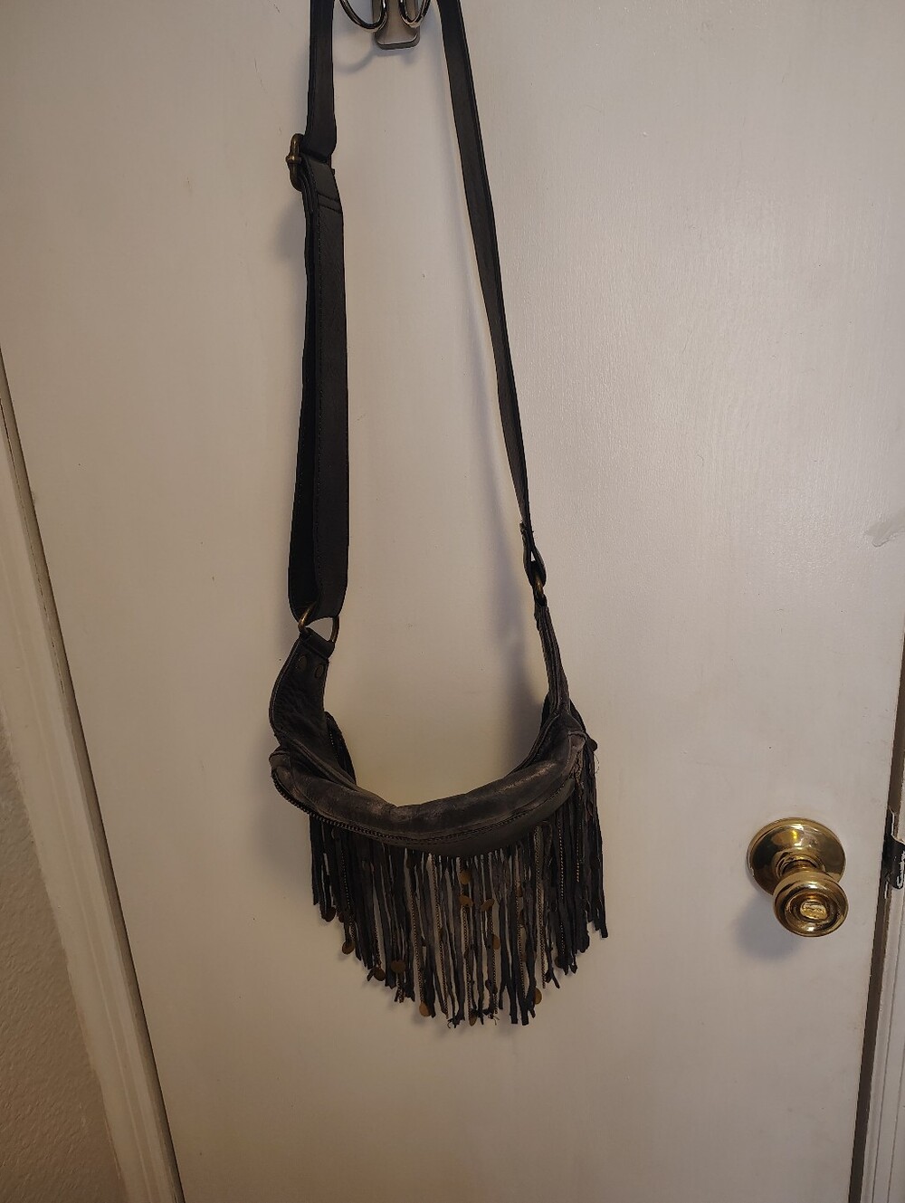 Free People Black Fringed Crossbody Sling Bag